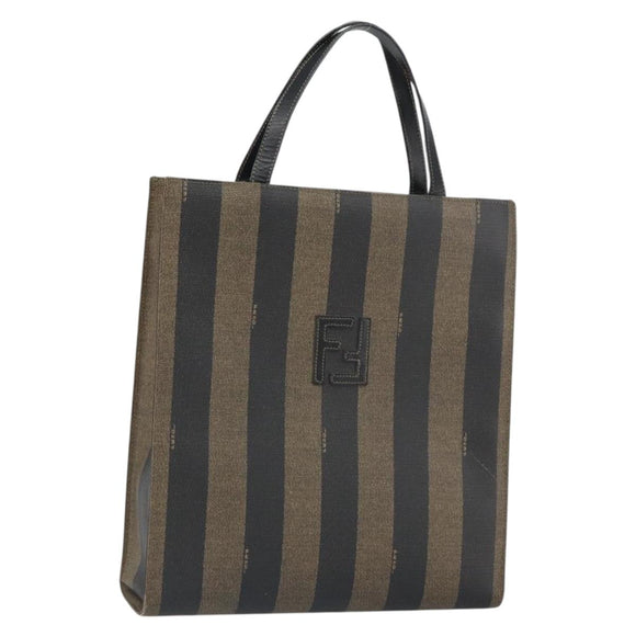 FENDI Pecan Canvas Tote Bag Brown Black Auth 162463