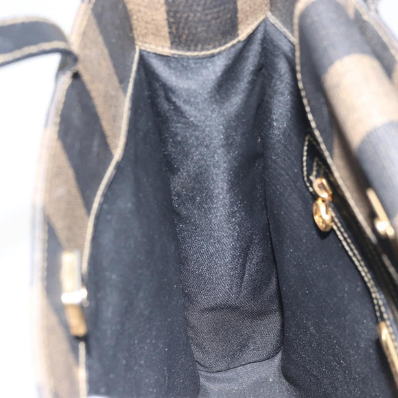 FENDI Pecan Canvas Tote Bag Brown Black Auth 162463