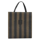 FENDI Pecan Canvas Tote Bag Brown Black Auth 162463-13