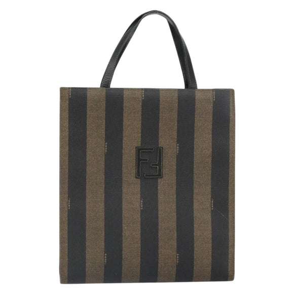 FENDI Pecan Canvas Tote Bag Brown Black Auth 162463