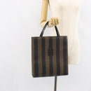 FENDI Pecan Canvas Tote Bag Brown Black Auth 162463-21