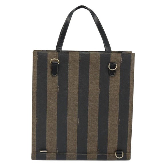 FENDI Pecan Canvas Tote Bag Brown Black Auth 162463