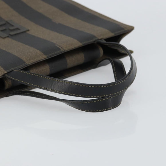 FENDI Pecan Canvas Tote Bag Brown Black Auth 162463