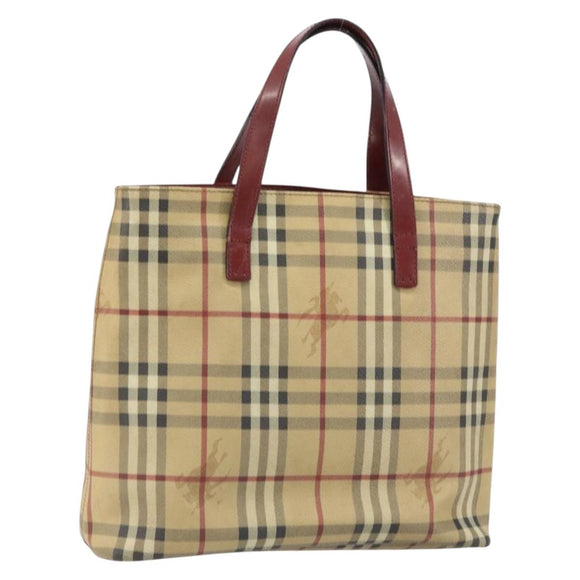 BURBERRY Nova Check Tote Bag PVC Beige Silver Auth 162465