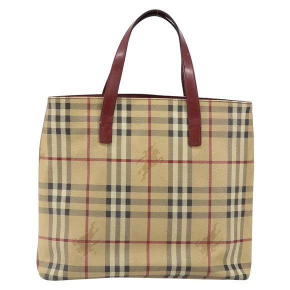 BURBERRY Nova Check Tote Bag PVC Beige Silver Auth 162465