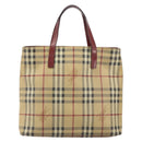 BURBERRY Nova Check Tote Bag PVC Beige Silver Auth 162465-3