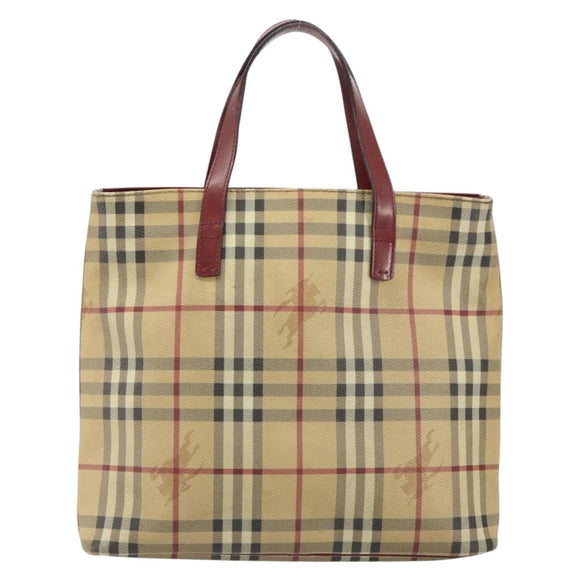 BURBERRY Nova Check Tote Bag PVC Beige Silver Auth 162465