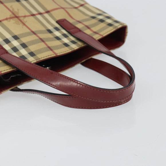 BURBERRY Nova Check Tote Bag PVC Beige Silver Auth 162465