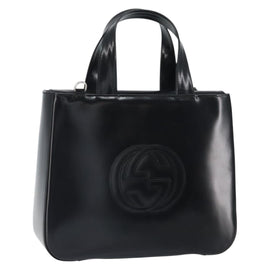 GUCCI Tote Bag Patent leather Black Silver 000 1013 0504 Auth 162467
