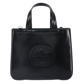 GUCCI Tote Bag Patent leather Black Silver 000 1013 0504 Auth 162467 - 0