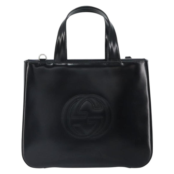 GUCCI Tote Bag Patent leather Black Silver 000 1013 0504 Auth 162467