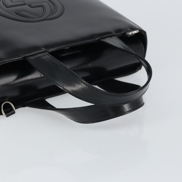 GUCCI Tote Bag Patent leather Black Silver 000 1013 0504 Auth 162467