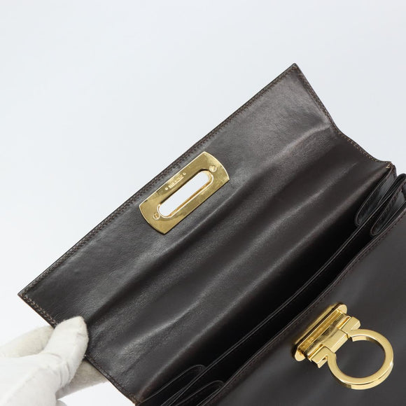 Salvatore Ferragamo Gancini Hand Bag Leather 2way Brown Gold Auth 162468