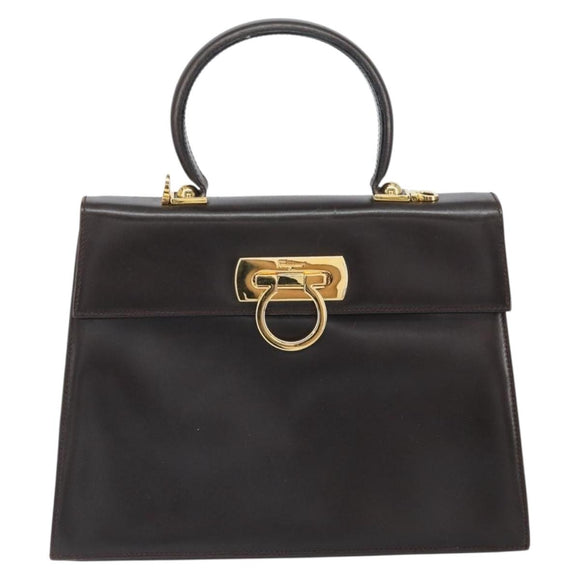 Salvatore Ferragamo Gancini Hand Bag Leather 2way Brown Gold Auth 162468