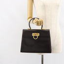 Salvatore Ferragamo Gancini Hand Bag Leather 2way Brown Gold Auth 162468-24