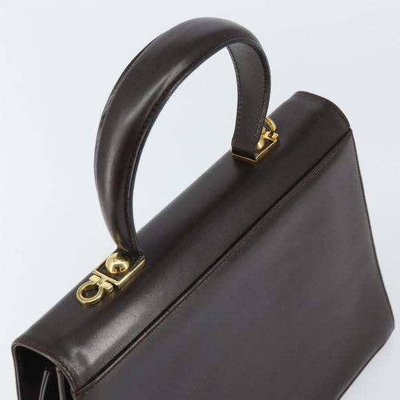 Salvatore Ferragamo Gancini Hand Bag Leather 2way Brown Gold Auth 162468