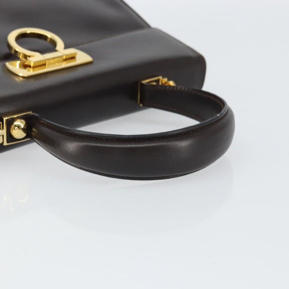 Salvatore Ferragamo Gancini Hand Bag Leather 2way Brown Gold Auth 162468