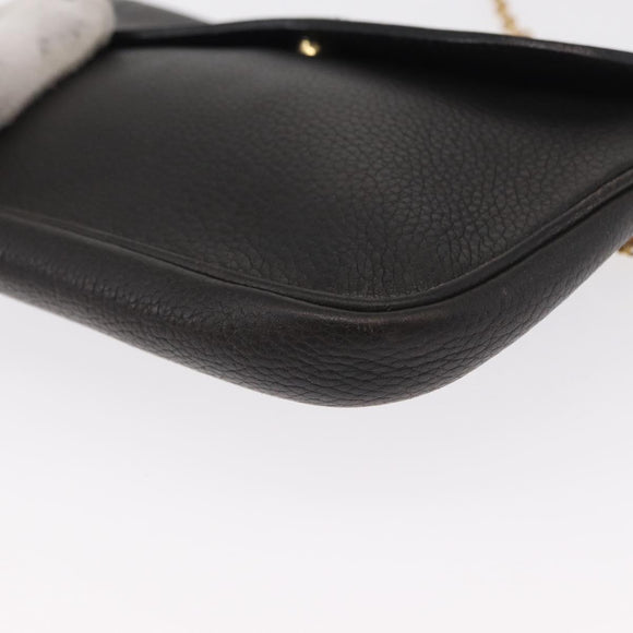 DELVAUX Ketten-Umhängetasche Leder Schwarz Gold Auth 162472