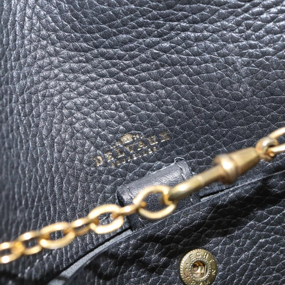 DELVAUX Ketten-Umhängetasche Leder Schwarz Gold Auth 162472