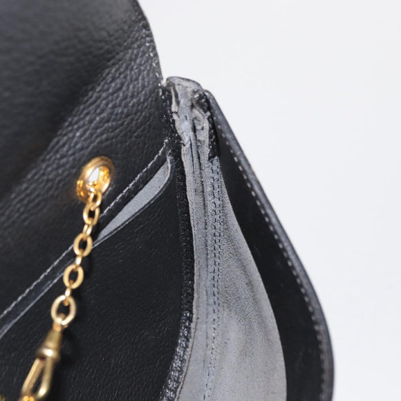 DELVAUX Ketten-Umhängetasche Leder Schwarz Gold Auth 162472