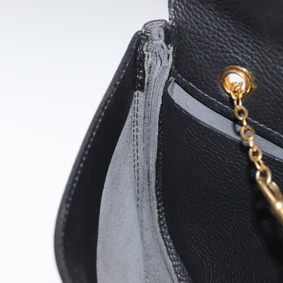 DELVAUX Ketten-Umhängetasche Leder Schwarz Gold Auth 162472