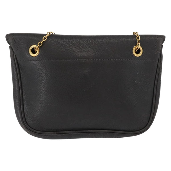 DELVAUX Ketten-Umhängetasche Leder Schwarz Gold Auth 162472