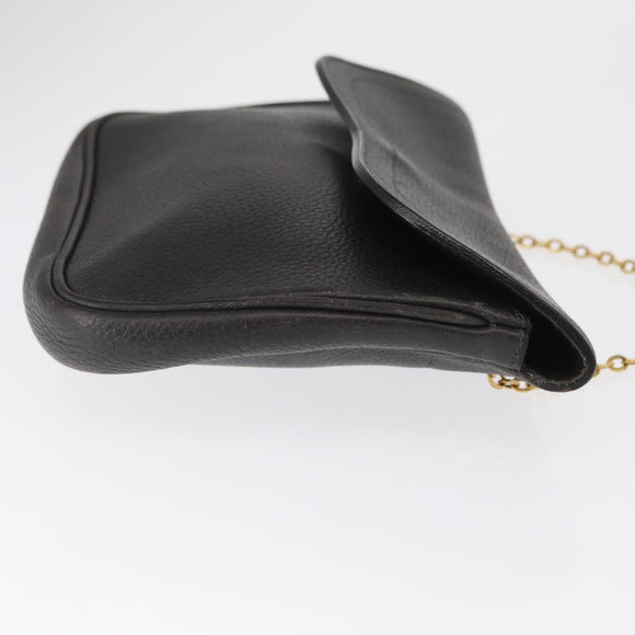 DELVAUX Ketten-Umhängetasche Leder Schwarz Gold Auth 162472