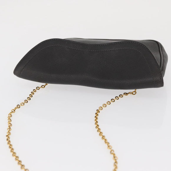 DELVAUX Ketten-Umhängetasche Leder Schwarz Gold Auth 162472
