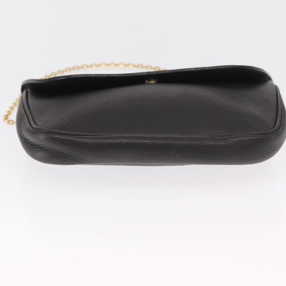 DELVAUX Ketten-Umhängetasche Leder Schwarz Gold Auth 162472