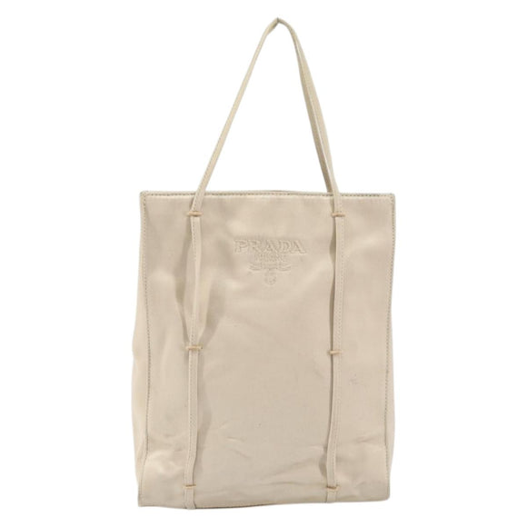PRADA Hand Bag Satin Beige Auth 162473