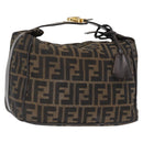 FENDI Zucca Canvas Hand Bag Black Brown Auth 162503-1