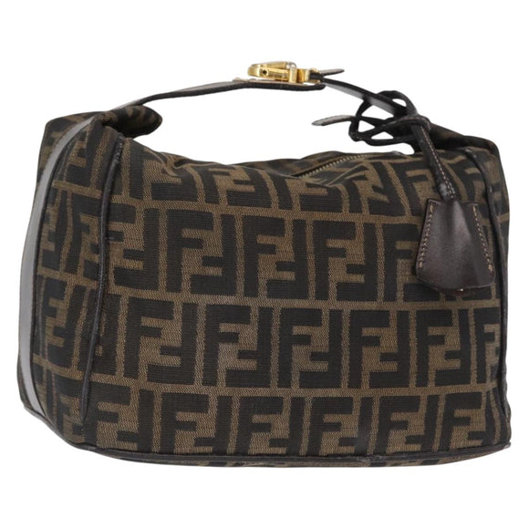 FENDI Zucca Canvas Hand Bag Black Brown Auth 162503