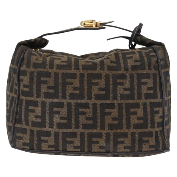 FENDI Zucca Canvas Hand Bag Black Brown Auth 162503