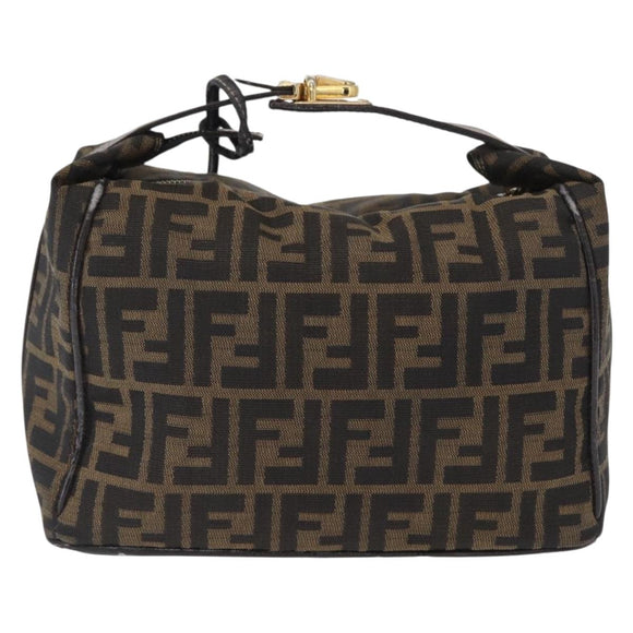FENDI Zucca Canvas Hand Bag Black Brown Auth 162503