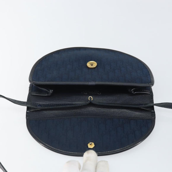 Christian Dior Trotter Canvas Shoulder Bag Navy Gold Auth 162505