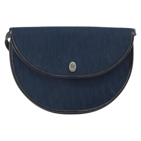 Christian Dior Trotter Canvas Shoulder Bag Navy Gold Auth 162505