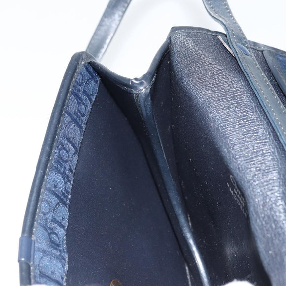 Christian Dior Trotter Canvas Shoulder Bag Navy Gold Auth 162505