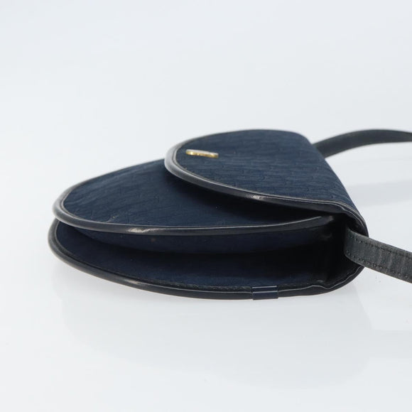 Christian Dior Trotter Canvas Shoulder Bag Navy Gold Auth 162505