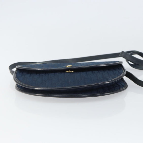 Christian Dior Trotter Canvas Shoulder Bag Navy Gold Auth 162505