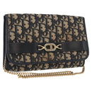 Christian Dior Trotter Canvas Chain Shoulder Bag Navy Gold Auth 162506A-1