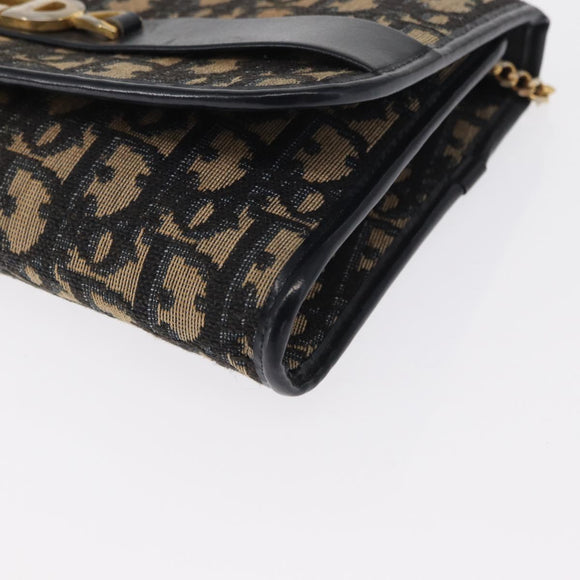 Christian Dior Trotter Canvas Chain Shoulder Bag Navy Gold Auth 162506A