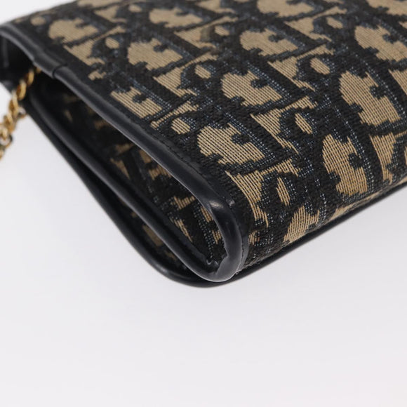 Christian Dior Trotter Canvas Chain Shoulder Bag Navy Gold Auth 162506A