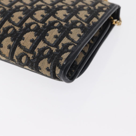 Christian Dior Trotter Canvas Chain Shoulder Bag Navy Gold Auth 162506A