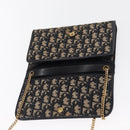 Christian Dior Trotter Canvas Chain Shoulder Bag Navy Gold Auth 162506A-10