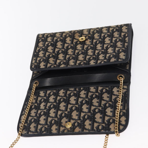 Christian Dior Trotter Canvas Chain Shoulder Bag Navy Gold Auth 162506A