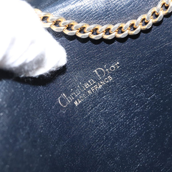 Christian Dior Trotter Canvas Chain Shoulder Bag Navy Gold Auth 162506A