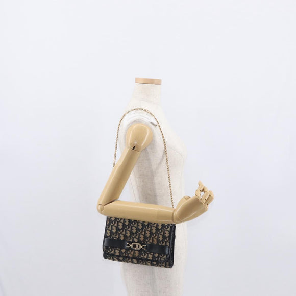 Christian Dior Trotter Canvas Chain Shoulder Bag Navy Gold Auth 162506A