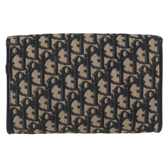 Christian Dior Trotter Canvas Chain Shoulder Bag Navy Gold Auth 162506A