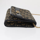Christian Dior Trotter Canvas Chain Shoulder Bag Navy Gold Auth 162506A-3