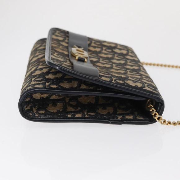Christian Dior Trotter Canvas Chain Shoulder Bag Navy Gold Auth 162506A